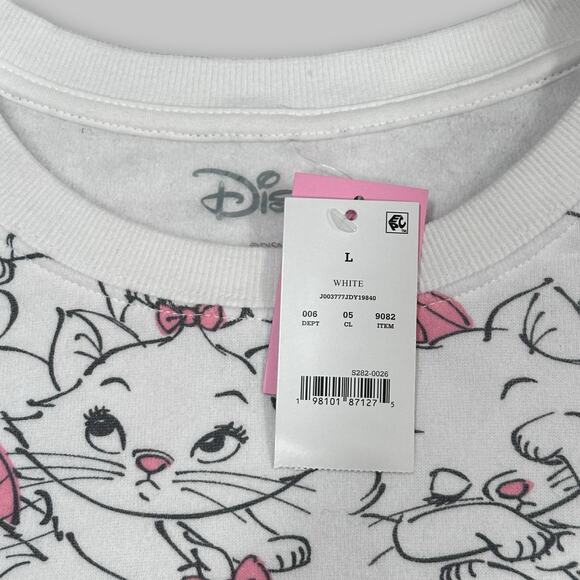 Disney Aristocats Marie Allover Print White Crewneck Sweatshirt - Women’s Size L - Picture 3 of 4
